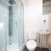 Standard Pods have shared bathroom at the farm